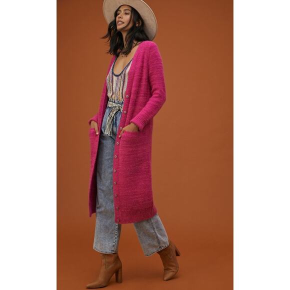 Pilcro by Anthropologie Sweaters - Pilcro Classic Longline Cardigan Sweater Pink Fuchsia XS